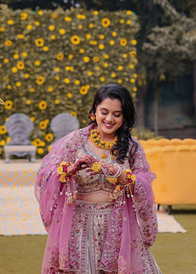 Dark Cream And Pink Paisley Patterned Lehenga image number 1